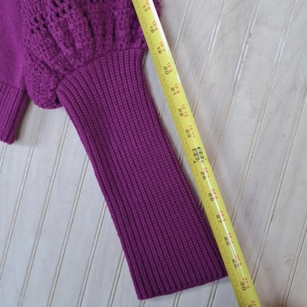 Fate Handknit Puff Crochet Sleeve Knit Sweater Cotton Blend Boho Soft Purple - Picture 10 of 10